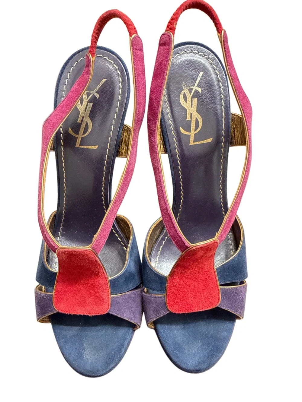 Saint Laurent Multicolor Suede Slingback Heels - Picture 2 of 5